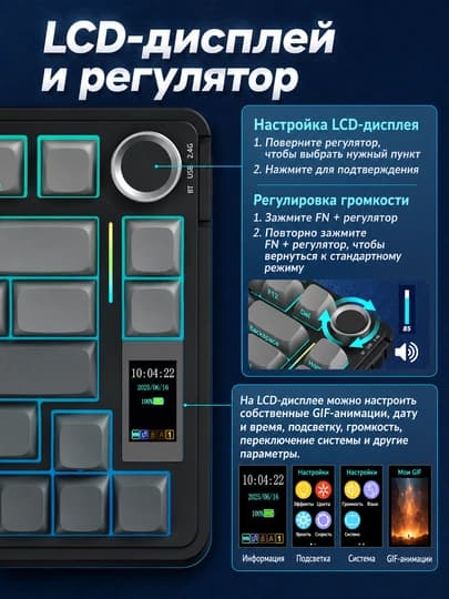AULA S75 Pro, механическая клавиатура, RGB-подсветка, беспроводная, tri-mode, с крутилкой