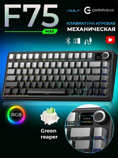 Клавиатура AULA F75 MAX, механическая, беспроводная, RGB, 80 клавиш, экран и крутилка — Тёмно-серый