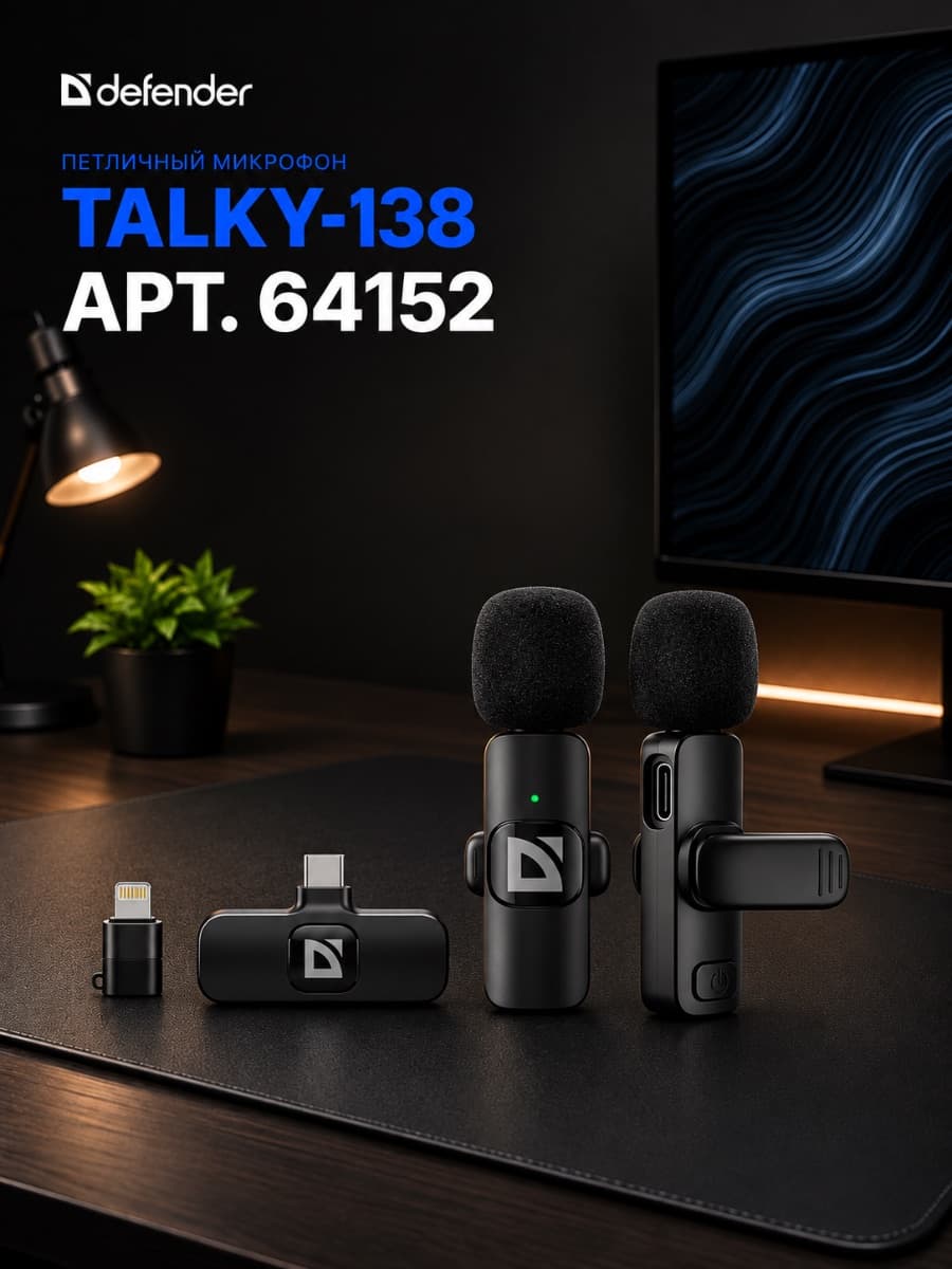 🎙 Defender Talky-138 — комплект из 2 беспроводных микрофонов